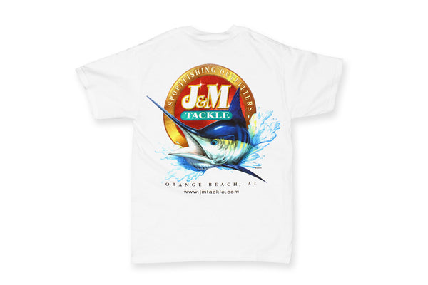 J&M Tackle Logo T-Shirt - Full Color Logo on White Short Sleeve